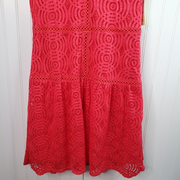 Tacera Red Lace Overlay Drop Waist Dress Medium - Picture 3 of 5
